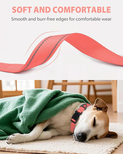 Joytale Dog Collar for Large Dogs, Strong Double-Sided Reflective Nylon Collar for Night Safety, Adjustable Quick-Release for Daily Walking, Pink, L (1" Width)