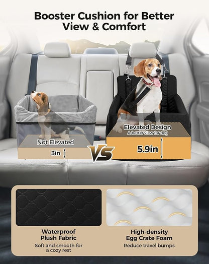Dog Car Seat for Small & Medium Dogs Under 35lbs, Detachable & Washable Pet Car Seat, Interior Height 6 Inches Dog Booster Seat with Storage Pockets and 2 Dogs Safety Belts (Black)