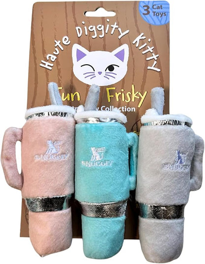 Snuggly Cups Set, Plush Cat Toys Catnip Filled with Interactive Crackle Sound, Safe & Durable Toys for Cat & Kitten, 3 Pcs