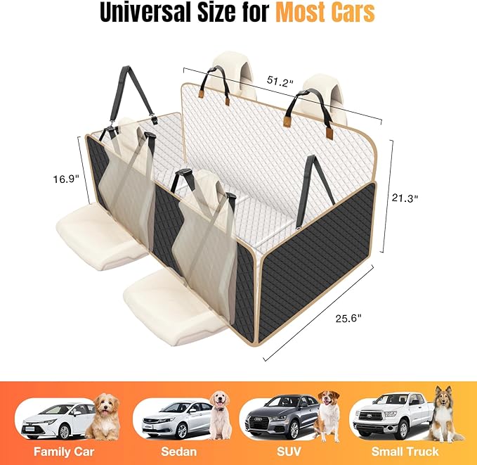 Dog Car Seat Cover for Back Seat, Hard Bottom Holds 420lbs Dog Hammock for Cars SUVs Trucks, Easy to Clean, Waterproof Scratch-Proof Nonslip Backseat Extender for Dogs 4 Panels