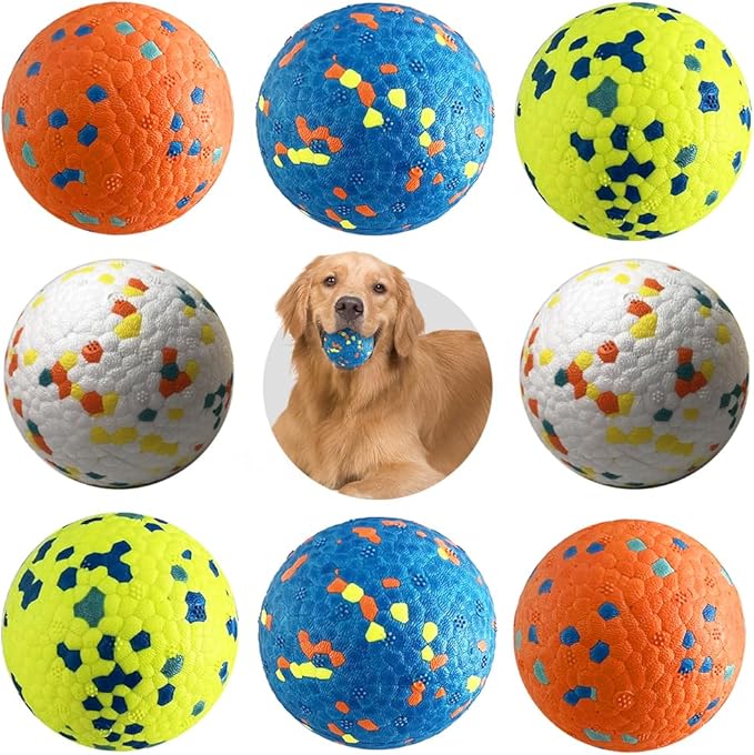 Dog Balls, 8Pcs Tennis Ball Toys for Aggressive Chewers, Durable Teething Chew Dog Toys, Diameter 3'' Water Toy Fetch Balls, Interactive Dog Balls for Large and Medium Dogs (8 Balls)