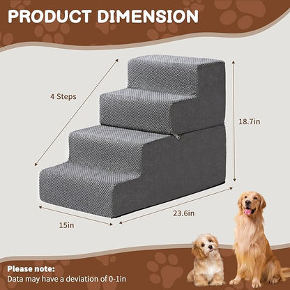18.7''H Dog Stairs for Small Dogs,4-Step Dog Stairs Steps for High Bed, Pet Steps for Small Dogs and Cats, Non-Slip Removable Washable Cover Ramp for Indoor Outdoor Car SUV Couch Sofa,Grey