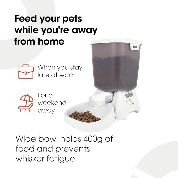 Cat Mate C3000 Automatic 3 Meal Pet Feeder with Digital Timer (347) - for Cats and Small Dogs, Suitable for Dry Pet Food, 6.61 lb Hopper, White