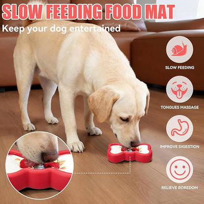 Lick Mat for Dogs, Animire Anti-Spilled Bow Tie Lick Bowls for Anxiety Relief, Silicone Slow Feeder Licking Pad with Suction Cups, Freezeable Dog Enrichment Toy for Boredom and Distraction(Red,L)