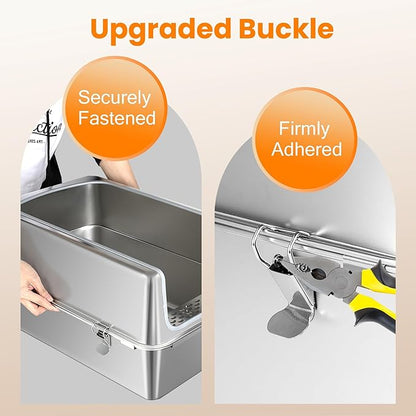 Stainless Steel Litter Box with Metal Lid and Scoop - Enclosed Metal Litter Box for Large Cats, Rust-Resistant, Odor-Control, Easy to Clean, Durable & Long-Lasting with Round Edge (XL)