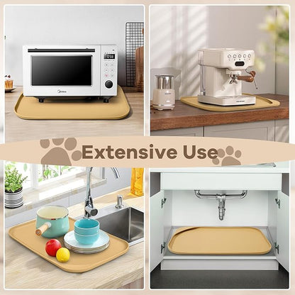 Silicone Pet Food Mat with Raised Edge for Food and Water Bowl, Dog Feeding Mats, Cat Food Trays for Floor Waterproof, Rubber Tray for Dogs and Cats, 19 x 12 x 0.7 Beige