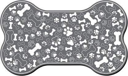 Dog & Cat Food Mat Bone Shaped Pet Feeding Mat Quick Absorb Water Bowl Placemat with Rubber Backing Indoor Floor Stain Resistant Pet Accessory Supplies (Dark Gray, 17x29 Inches)
