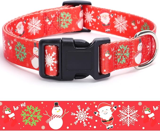 Christmas Dog Collar with Buckle Adjustable Safety Nylon Collars for Small Medium Large Dogs, Cute Stylish Girl Boy Christmas Dog Collar (Christma Red,XS)