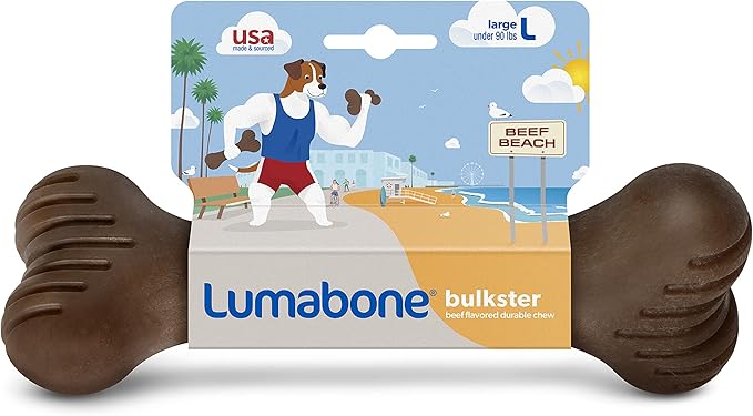 Lumabone Bulkster Durable Chew Toy for Aggressive Chewers, Real Beef, Made in USA, Large