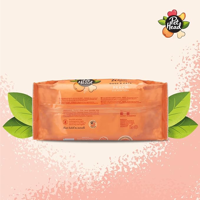 Pet Head Quick Fix Paw and Body Wipes for Cats and Dogs | Peach Scent with Aloe Vera | Biodegradable Pet Hygiene Cleaning Wipes | pH-Neutral | Vegan | for an Easy & Speedy Freshen-Up | 160 Pack
