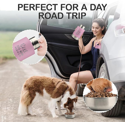 KEWIXY Insulated Dog Travel Water Bottle With Detachable Bowls, Ideal Dog Mom Gifts for Women, Portable Water Bottle Dispenser, For Walking, Hiking, Camping, Outdoor (Pink:Best Dog Mom, 32 Oz)