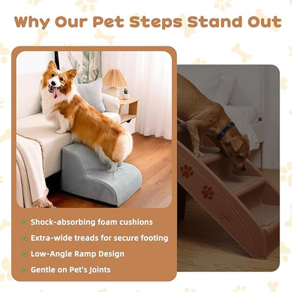 Makigued Dog Stairs for Small Dogs and Cats, 12" H 2 Steps Pet Steps Ramp for High Bed, Couch, Sofa, Waterproof Pet Stairs with Removable Washable Cover, Non-Slip Bottom, Light Gray