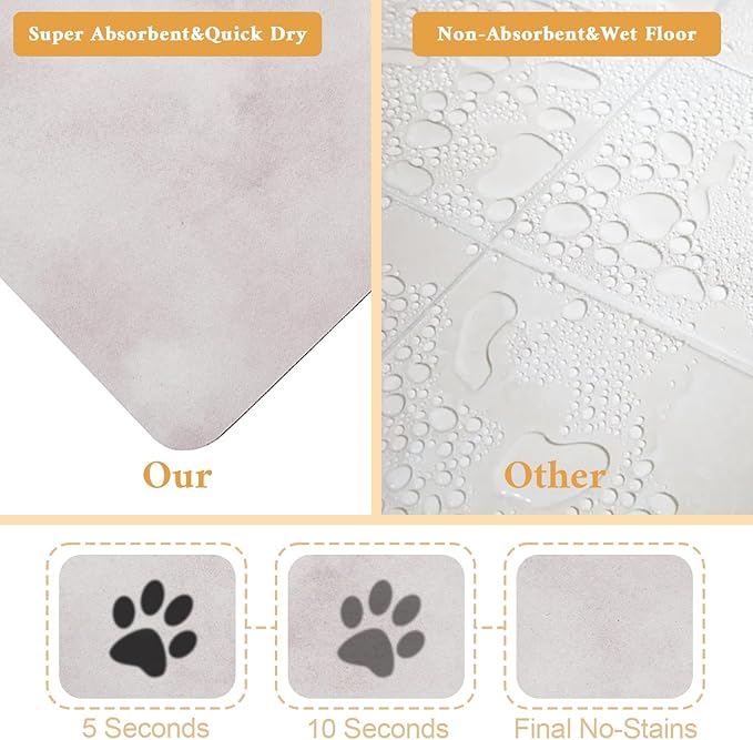 Dog Food Mat for Floors Waterproof Quick Dry Pet Placemat Cat Feeding Bowls Mats for Food and Water, Eco-Friendly Dog Accessories Diatomite Pets Supplies 12" X 20"