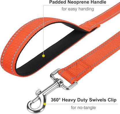Reflective Dog Leash 4ft Soft Padded Handle Nylon Lead for Small & Medium Dogs, Durable Walking Training Leash for Night Safety (Orange,3/4Inch Wide)