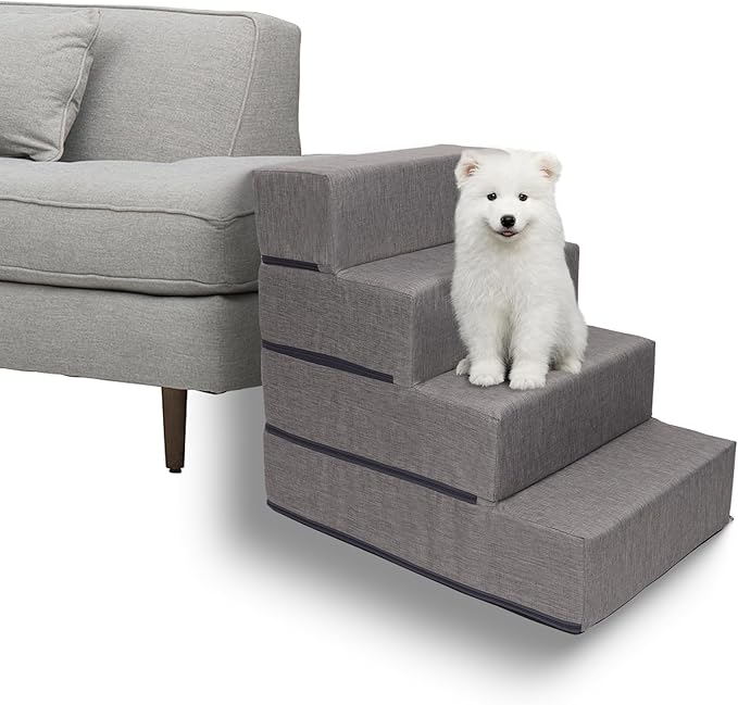 4-Tier Pet Foam Stairs for Tall Beds and Couches, for Small to Medium Pets, Gray