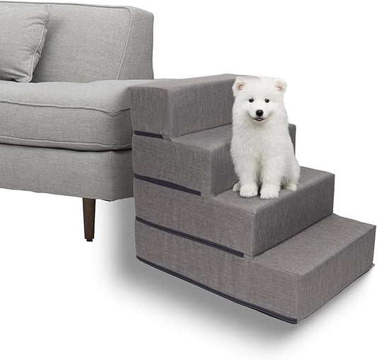 4-Tier Pet Foam Stairs for Tall Beds and Couches, for Small to Medium Pets, Gray