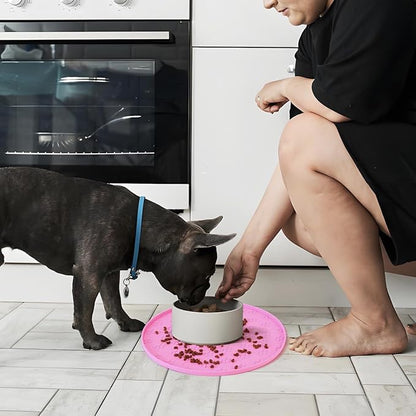 Silicone Pet Food Mat - Waterproof Dog Food Bowl Mat Cat Feeding Mat Thicker Pet Placemat Eating Mat with High Lip to Prevent Spills, Dog & Cat Water Bowl Mat for Messy Drinkers to Protect Floors,Pink