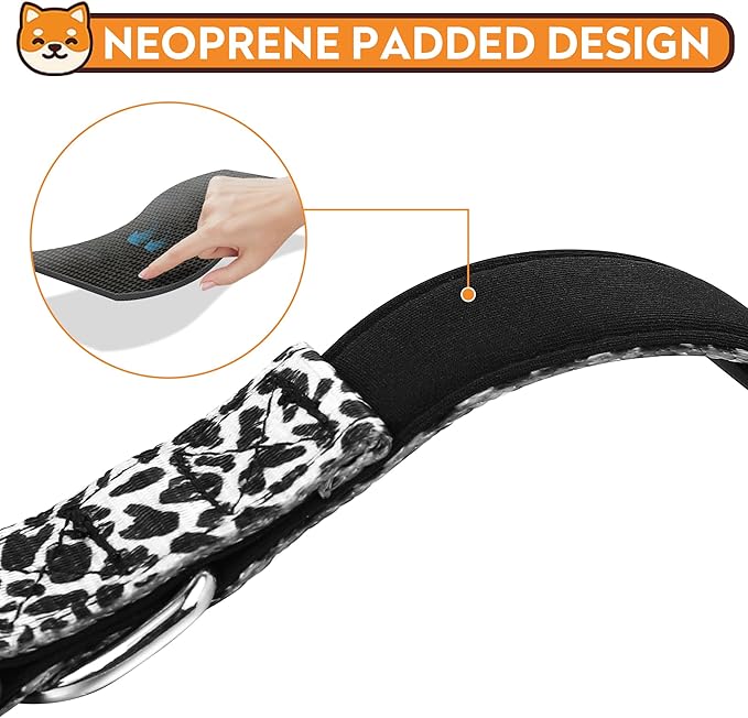 Reflective Dog Collar, Adjustable Soft Neoprene Padded Nylon Pet Collars with Buckle for Puppy and Small Dogs, Cats, Black White Cow,XL
