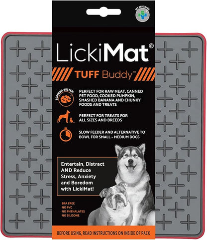 Lickimat Tuff, Heavy-Duty Buddy, Dog Slow Feeder Lick Mat, Boredom Anxiety Reducer; Perfect for Food, Treats, Yogurt, or Peanut Butter, Fun Alternative to a Slow Feed Dog Bowl, Red
