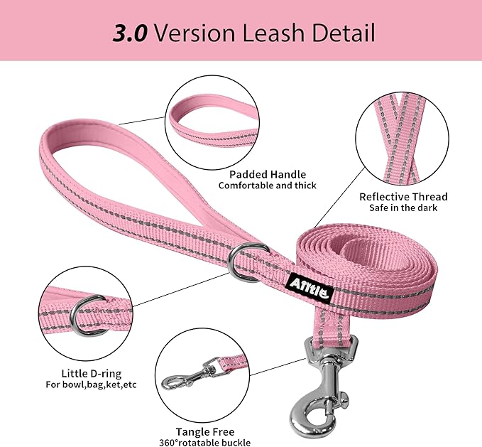 AIITLE No Pull Dog Harness and Leash Set, Step in Adjustable Dog Harness with Padded Vest for All Weather, Dog Leash with Soft Padded Handle, Easy to Put on Small and Medium Dogs Pink S