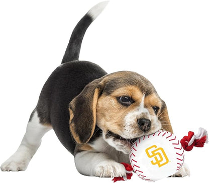 MLB SAN DIEGO PADRES Baseball Rope Toy for DOGS & CATS. Tough nylon, Sporty Baseball Design, Heavy-duty ropes with Inner SQUEAKER