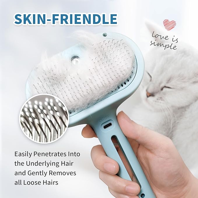 Dog Brush for Shedding, 3 in 1 Self Cleaning Steam Dog Brush - Anti-Static,Cat Steam Brush Removal Comb with Release Button, Grooming Tool for Long and Short Hair Pets, Blue
