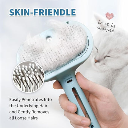 Dog Brush for Shedding, 3 in 1 Self Cleaning Steam Dog Brush - Anti-Static,Cat Steam Brush Removal Comb with Release Button, Grooming Tool for Long and Short Hair Pets, Blue
