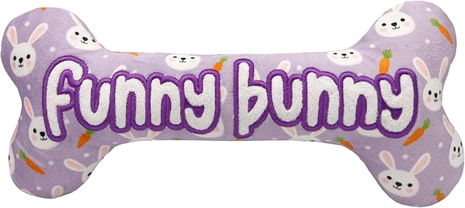 Huxley & Kent Funny Dog Toy w/Squeaker – Power Plush Squeaky Dog Toys for Small, Medium & Large Dogs – Soft Stuffed Animal for Indoor Play & Fetch - Funny Bunny Bone, Small