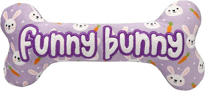 Huxley & Kent Funny Dog Toy w/Squeaker – Power Plush Squeaky Dog Toys for Small, Medium & Large Dogs – Soft Stuffed Animal for Indoor Play & Fetch - Funny Bunny Bone, Small