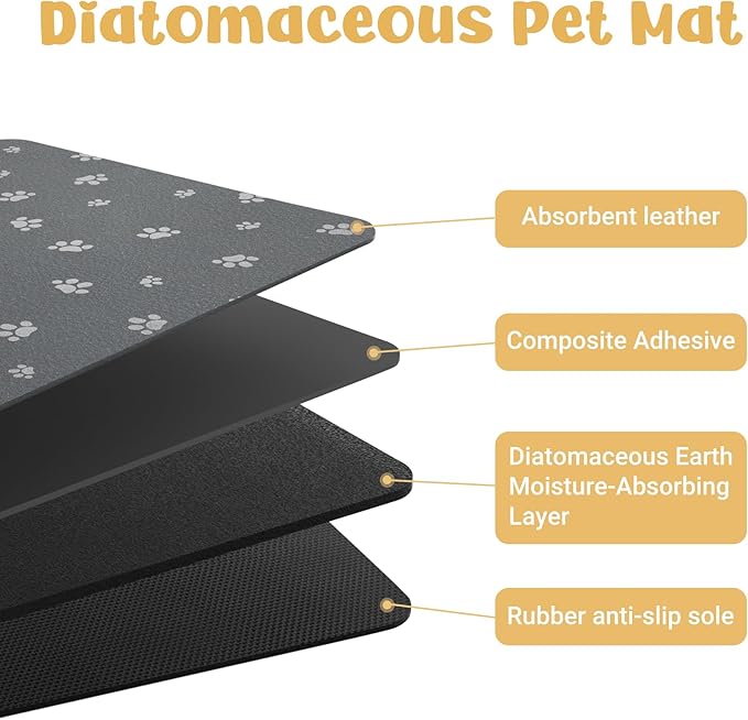 Dog Food Mat, Diatom Ooze Cat Water Mats Non Slip for Floors Waterproof and Water Absorption, Easy to Clean-Dog Paw(12" H*15.5" L)