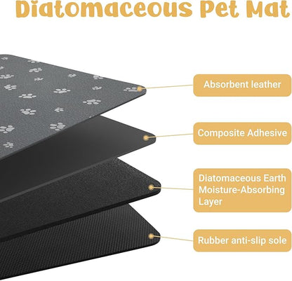 Dog Food Mat, Diatom Ooze Cat Water Mats Non Slip for Floors Waterproof and Water Absorption, Easy to Clean-Dog Paw(12" H*15.5" L)