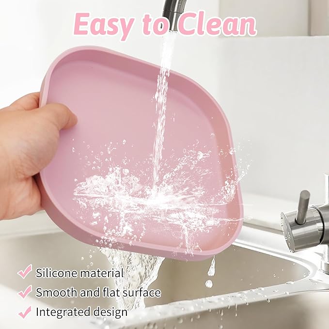 Fhiny 2PCS Silicone Cat Bowls Set 5.9 x 5.9 in Shallow Dog Dish Whisker Friendly Cat Food Plate for Dry & Wet Food Dishwasher Safe Non-Slip Pet Feeding Bowls for Kittens and Puppies (Blue+Pink)