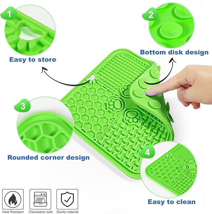 Dog Lick Mat with Suction Cups, Lick Mat for Dogs, Pet Food Mats and Slow Feeder Cat Bowl for Dog Anxiety Relief Pet Enrichment Toys for Bathing Station and Cat Grooming 2 Pack (Green & Orange)