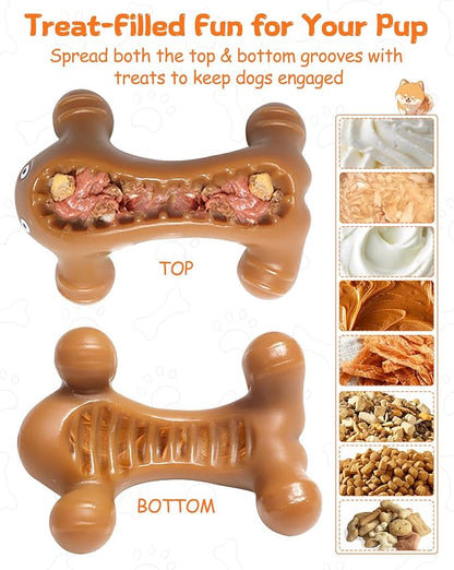 Dog Toys for Aggressive Chewers Large Medium Breed, Interactive Treat Dispensing Chew Toy, Indestructible Tough Nylon Teething Bones to Keep Dogs Busy