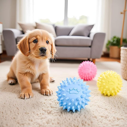 3Pcs Colorful Dogs Toy Spiky for TPR Ball No Squeak Chew Toy Long Lasting for Aggressive Heavy Chewers Dogs Puppy Teething Training Spiky Rubber Ball Toy Small,Dog Chew Toys for Aggressive Chewers