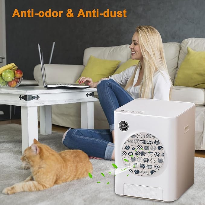 Cat Litter Box Curtain, Washable Litter Box Door Cover, Litter Box Curtain for Enclosed Self-Cleaning Boxs -White Round 10.5" D（Curtain Only）