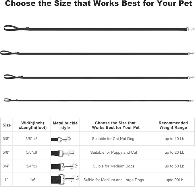 AMAGOOD 6 FT Puppy/Dog Leash, Strong and Durable Traditional Style Leash with Easy to Use Collar Hook, Great for Small, Medium and Large Dogs (1 in x 6 ft(Pack of 1), Black)