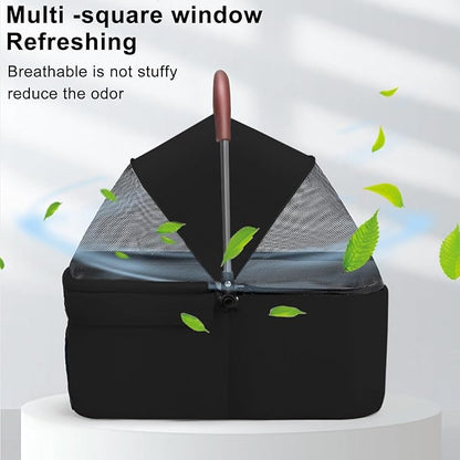 Pet Stroller-Folding 4 Wheels Cat/Dog Stroller for Medium Small Pets with Storage Basket and Cup Holder Suitable for Going Out and Traveling (Black)
