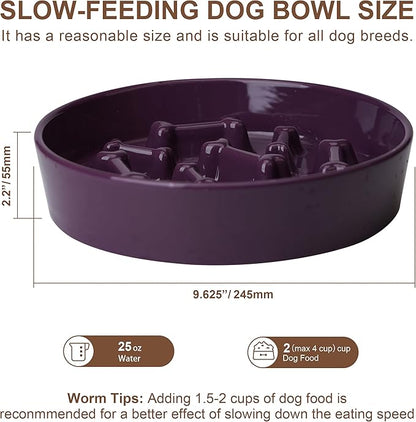 Ceramic Slow Feeder Dog Bowls, Ceramic Slow Feeder Maze Dog Food Bowl, Slow Eating Dog Bowl and Slow Feeder Dog Bowl Anti-Choking for Daily Pet Feeding （Purple Bone）