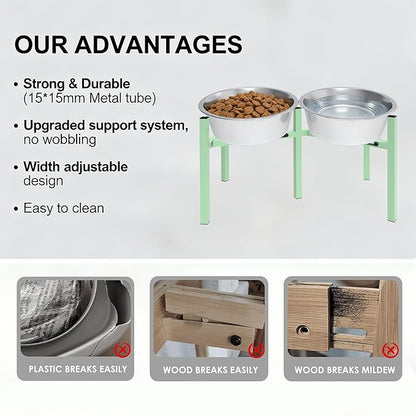 Adjustable Elevated Dog Bowl Stand, Metal Feeder Riser for Large Medium Dogs, Portable Travel Design, Slow Feeder Compatible (Without Bowls)