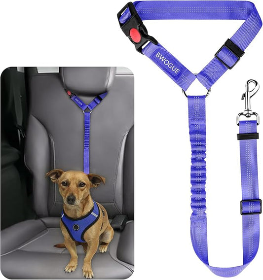 BWOGUE Pet Dog Cat Seat Belts, Car Headrest Restraint Adjustable Safety Leads Vehicle Seatbelt Harness (1 Pack, Purple, Elastic)