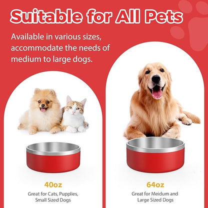 LIANLAI Stainless Steel Dog Bowls, Rust-Resistant Pet Bowls, Non Slip Dog Water Bowl, Versatile Feeding Bowls (Red，40 oz)