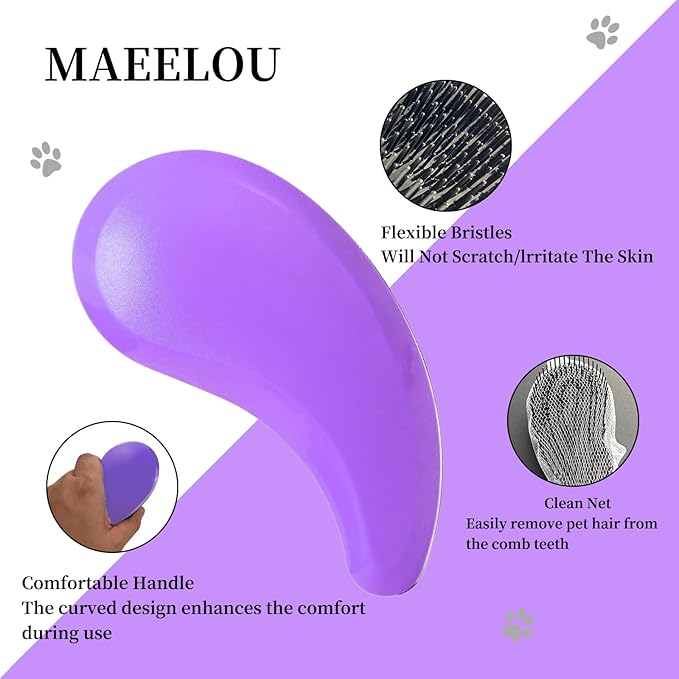 Cat Brush for Shedding - Perfect Grooming Tool for Long-Haired Cats | Deshedding & Hair Remover for Indoor Pets (Purple)