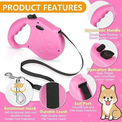 Retractable Dog Leash, 16ft Dog Walking Leash for Small Dogs up to 77lbs, Non-Slip Handle - Pink