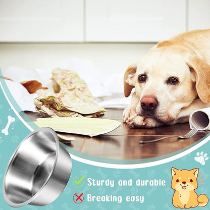 Yahenda 6 Pcs Stainless Steel Metal Dog Bowls Bulk Replacement Basic Thickened Pet Bowls for Small Medium Large Dogs, Dishwasher Safe(11 Inch)