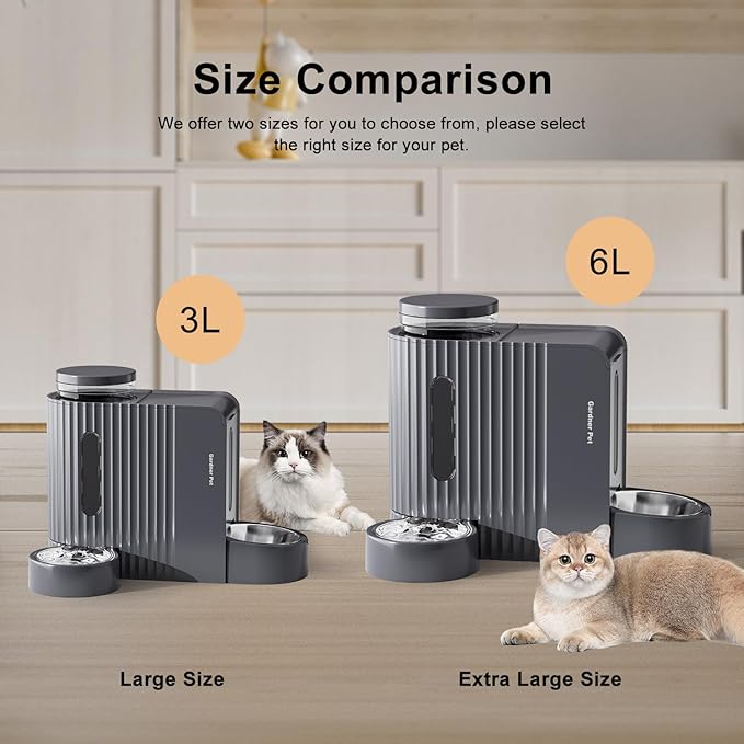 Gardner Pet Gravity Cat Food Feeder and Water Dispenser Stainless Steel Bowls Two-in-One Set Large Capacity Automatic Feeder for Pets Dogs, Puppies, Kittens-(0.8 Gallons x 2)
