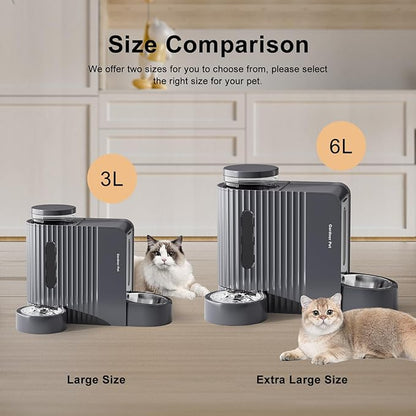 Gardner Pet Gravity Cat Food Feeder and Water Dispenser Stainless Steel Bowls Two-in-One Set Large Capacity Automatic Feeder for Pets Dogs, Puppies, Kittens-(0.8 Gallons x 2)