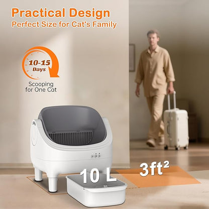 HIMIX Open-Top Automatic Cat Litter Box Self Cleaning, Smart Electric Robot Litter Box for Multiple Cats, APP Control via Tuya 2.4GHz WiFi, Odor-Free 10L Trash Bin, Washable Drum, Cat Safe Design