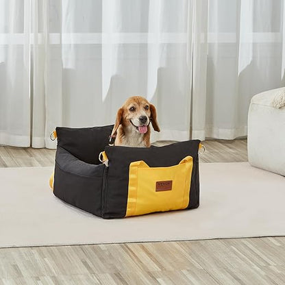 VEVOR Dog Car Seat, Waterproof Dog Booster Seat for Car with Side Handles and a Storage Pocket, Clip-On Safety Leash and PP Cotton Filling, Vehicle Bed for Small Dogs up to 25lbs, Black