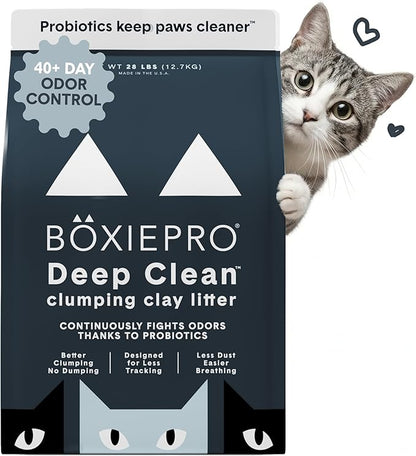 Boxie Probiotic Cat Litter, 40 Day Odor Control, Clumping Clay Kitty Litter, Odor Eliminating Probiotics, Dust-Free, No Fragrances No Fillers, 28 lb